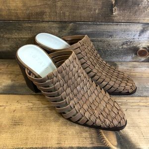 1.State Licha Mules Women’s Brown Woven Leather Slip On Block Heel Size 11M